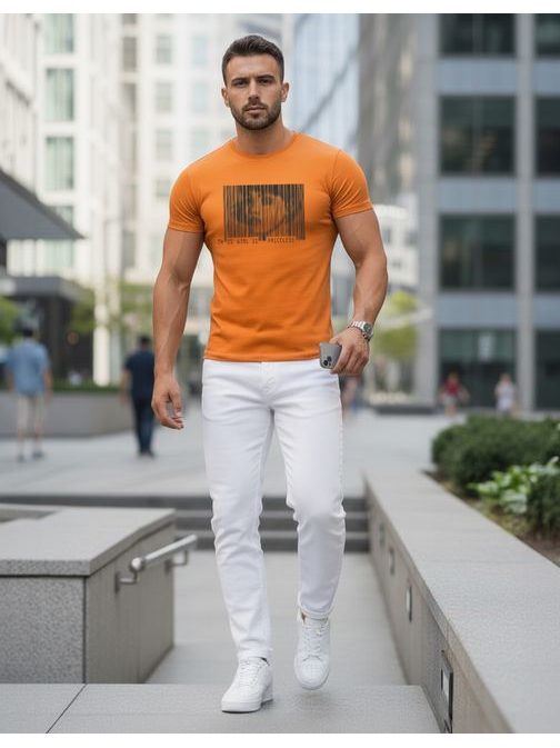 Originalna oranžna moška majica s potiskom