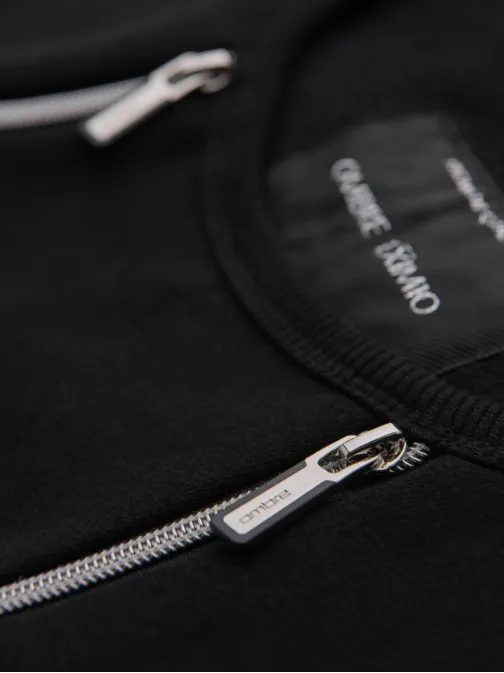 Brezčasen črn pulover z okrasnimi zadrgami V1 SSNZ-0187