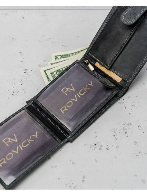 Črna usnjena denarnica z zaponko Wild