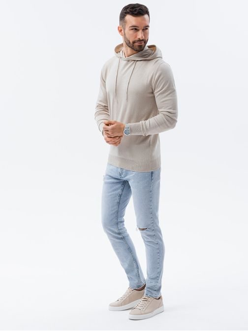 Stilski svetlo siv pulover s kapuco E187