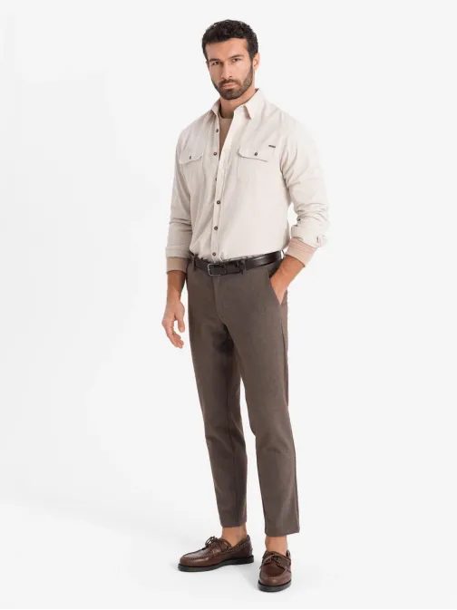 Ležerna krem srajca z žepi na gumbe V1 SHCS-0146