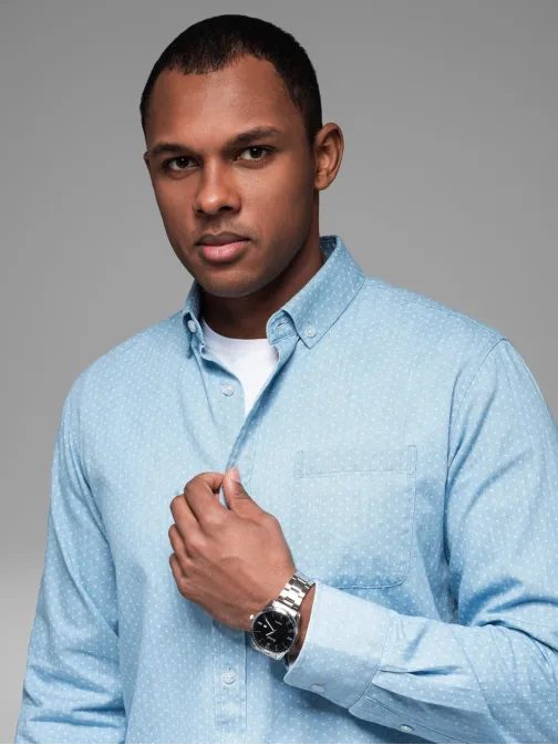 Svetlo modra moška srajca s subtilnim vzorcem V1 SHDS-0179