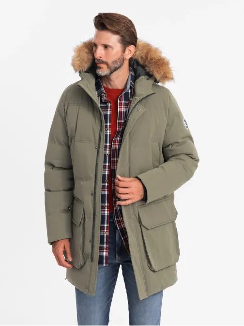 Modna olivno zelena moška zimska parka V4 JALJ-0184