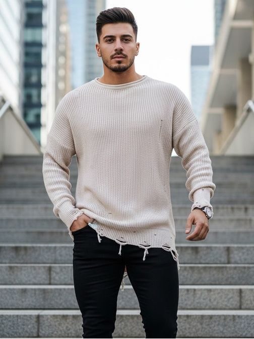 Stilski podaljšani pulover v bež barvi