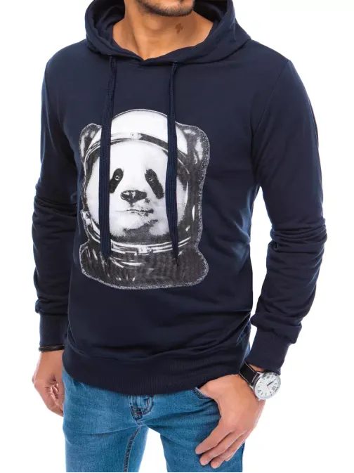 Originalen temen nebeško moder pulover s potiskom Panda
