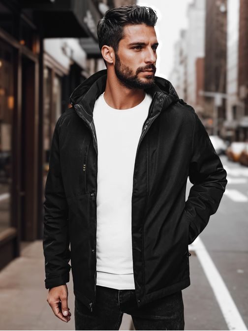 Moška prehodna črna jakna s kapuco