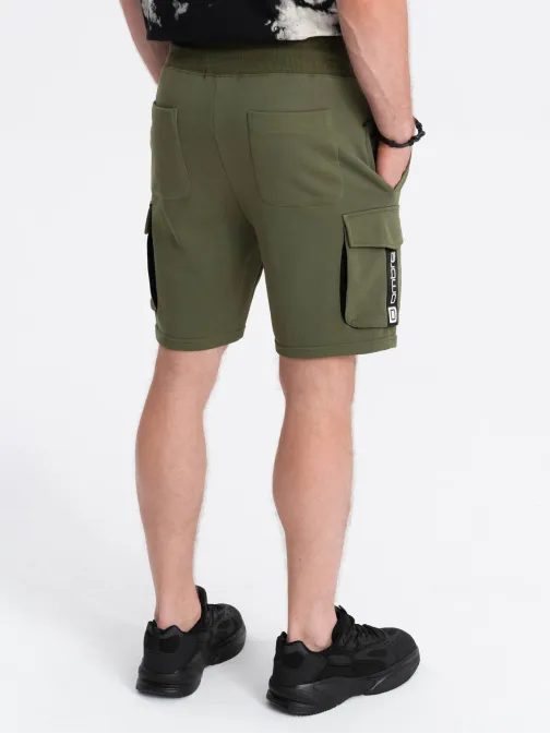 Edinstvene olivno zelene kratke hlače z velikimi stranskimi žepi SRSK0106-V4