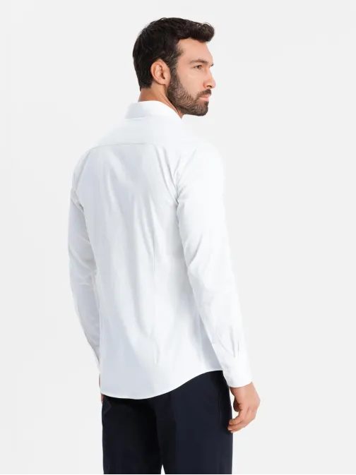 Modna bela gladka slim-fit srajca V1 SHCS-0176