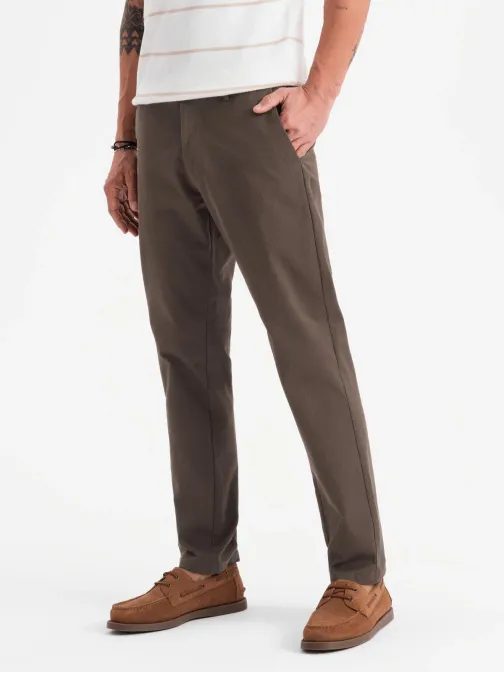 Rjave hlače chinos z drobno teksturo V3 PACP-0184