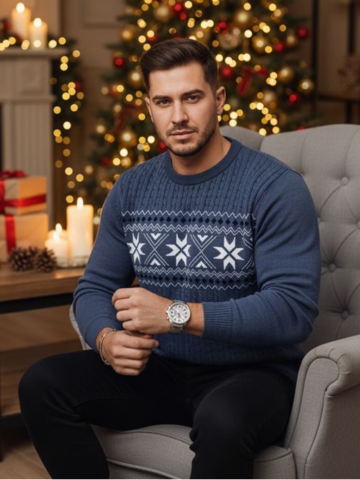 Modni modri pulover z edinstvenim vzorcem