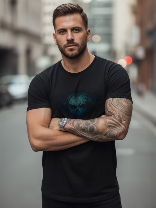 Originalna črna moška majica z modrim potiskom