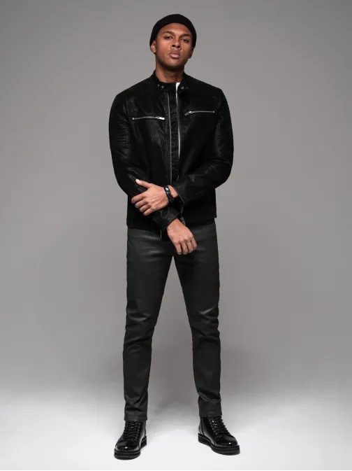 Moške črne slim fit kavbojke z leskom V3  PADP-149