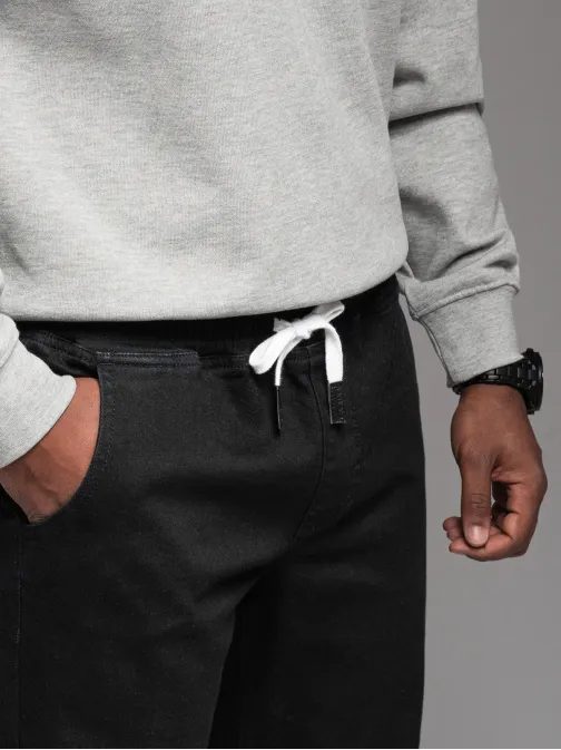 Unikatne joggerje iz črnega džinsa s črtami ob strani PADJ-0156