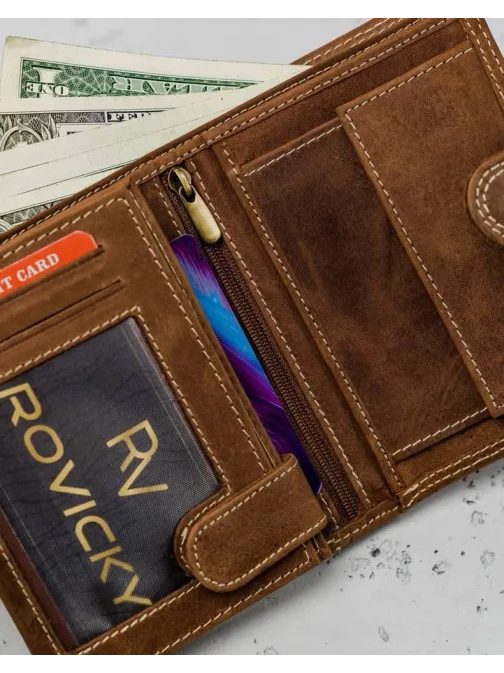 Rjava usnjena denarnica v pokončnem formatu