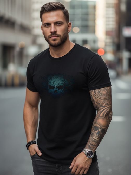 Originalna črna moška majica z modrim potiskom