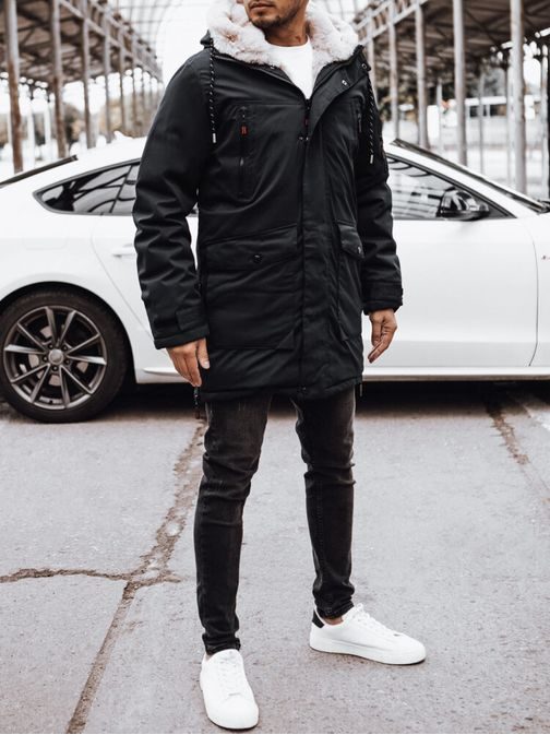 Topla črna moška dolga jakna