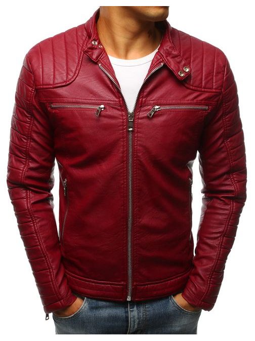 Atraktivna rdeča jakna iz umetnega usnja s šivi