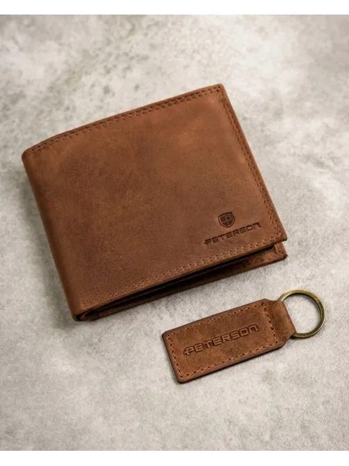 Moden svetlo rjav usnjen komplet - denarnica in obesek za ključe