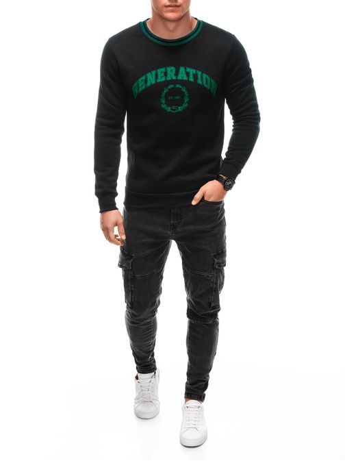 Trendovski črn pulover z zelenim napisom generation B1622