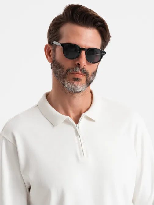 Moška bela polo majica z zadrgo V1 POLS-0130