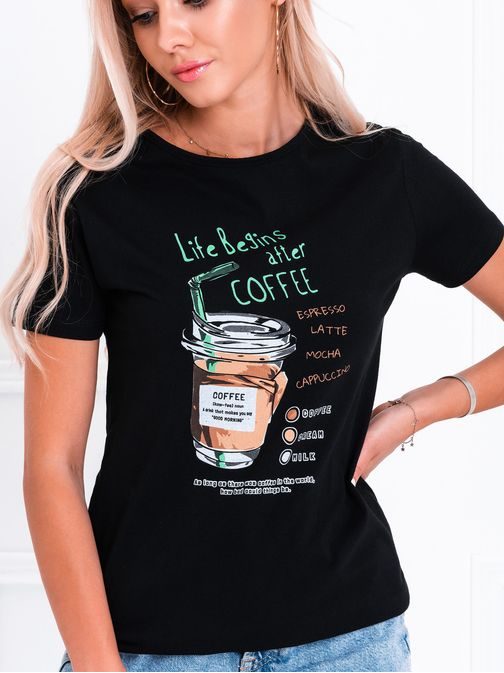 Neobičajna ženska majica Coffee v črni barvi SLR043