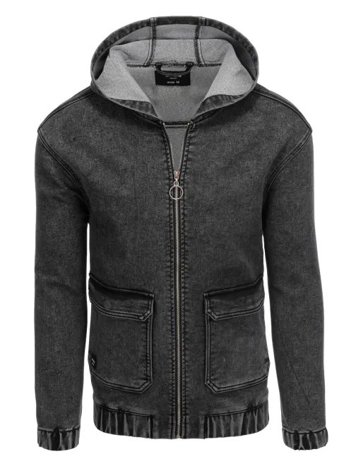 Jeans jakna v črni barvi s kapuco C558 V4