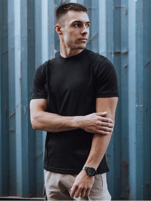 Moška bombažna majica v črni barvi s šivi