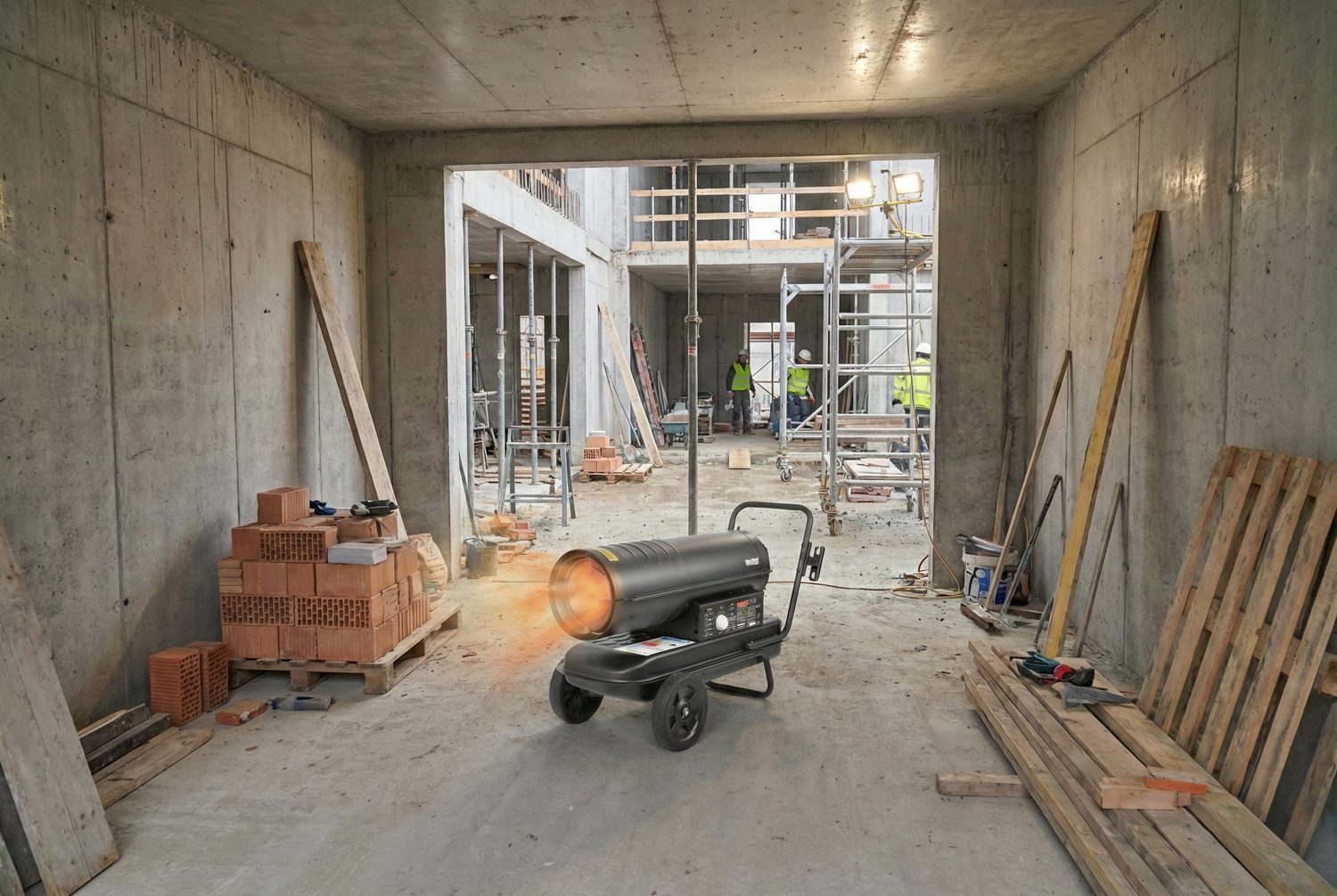 naftová teplovzdušná turbína na stavbe