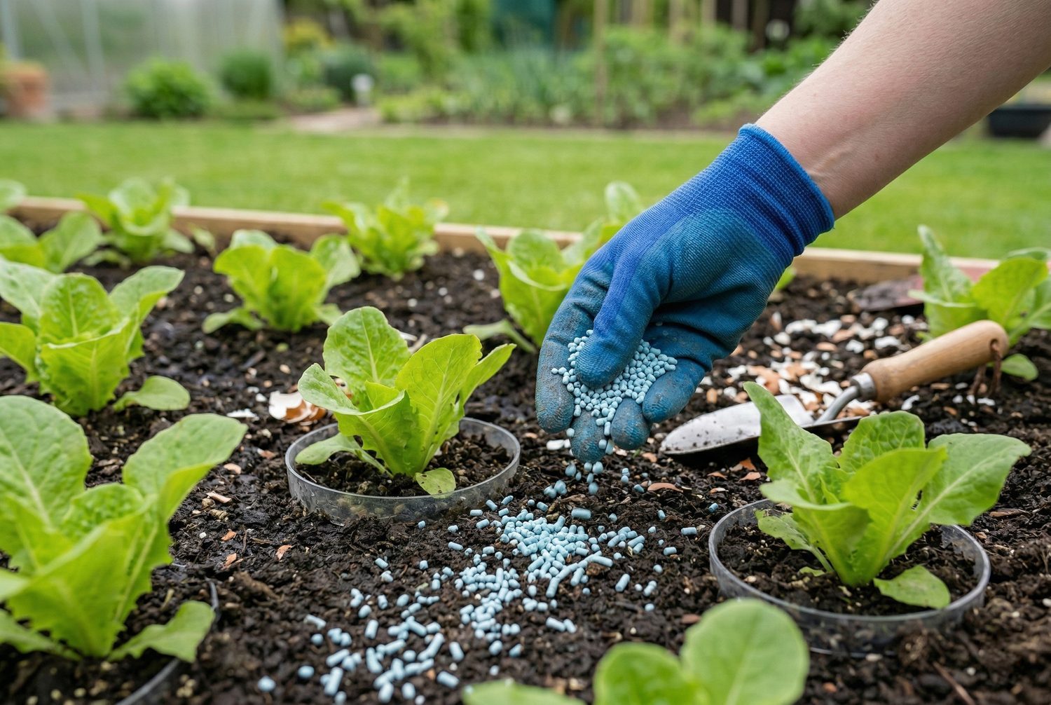 sypanie hnojiva proti slimákom na záhon