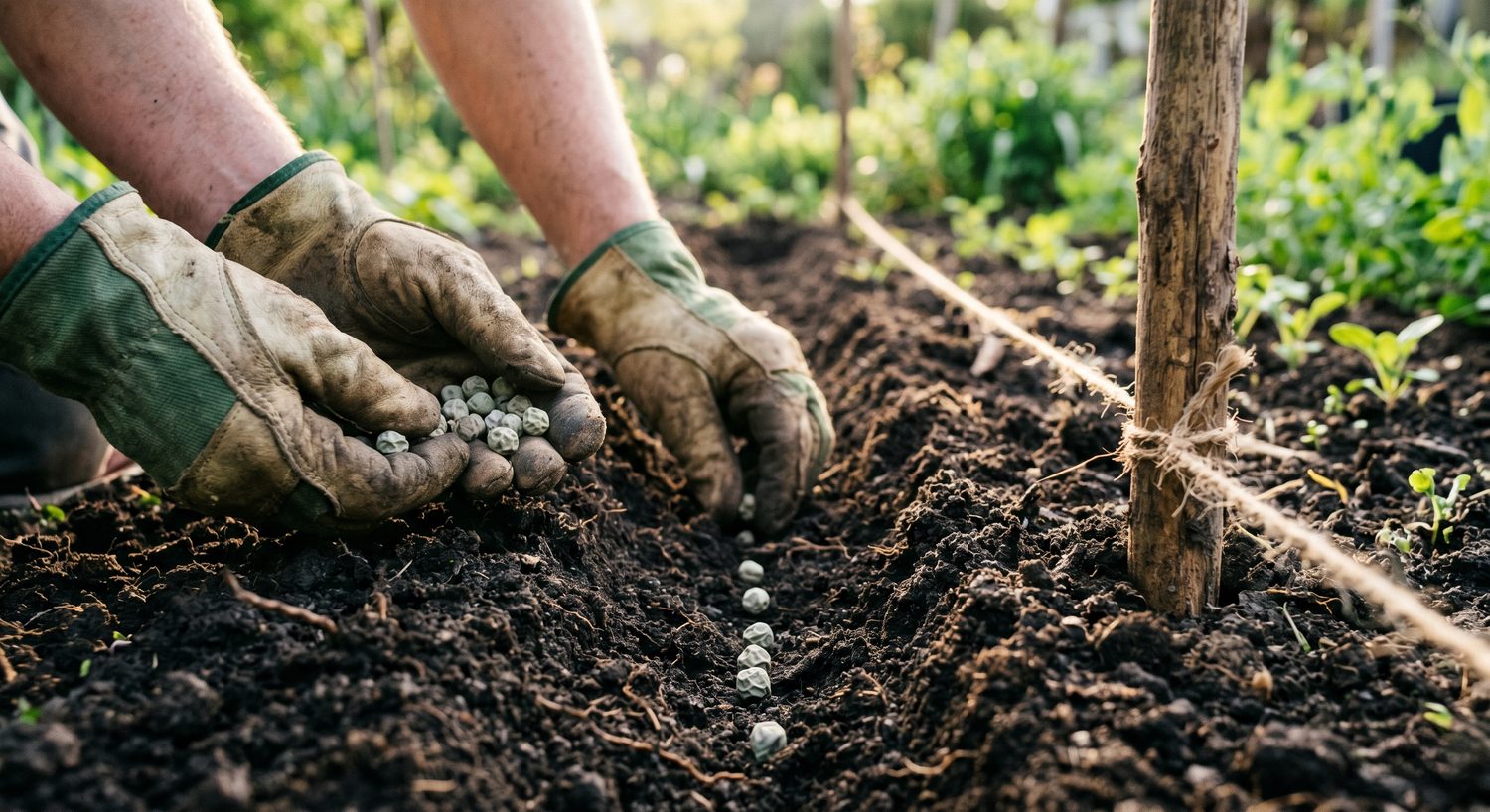 sadenie hrášku do riadku