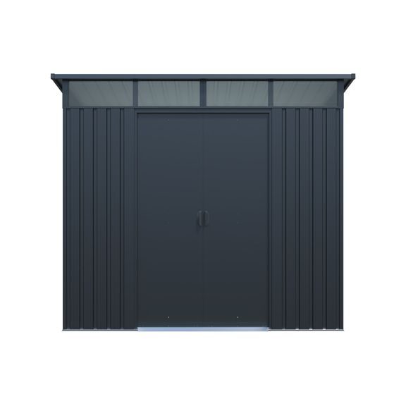 Predný pohľad na záhradný domček HECHT 6x8 SKY so zatvorenými dverami
