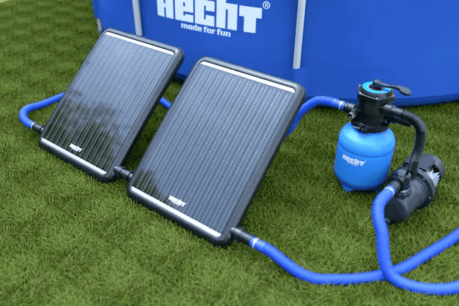 dva solárne ohrievače HECHT zapojené na bazénovú filtráciu HECHT