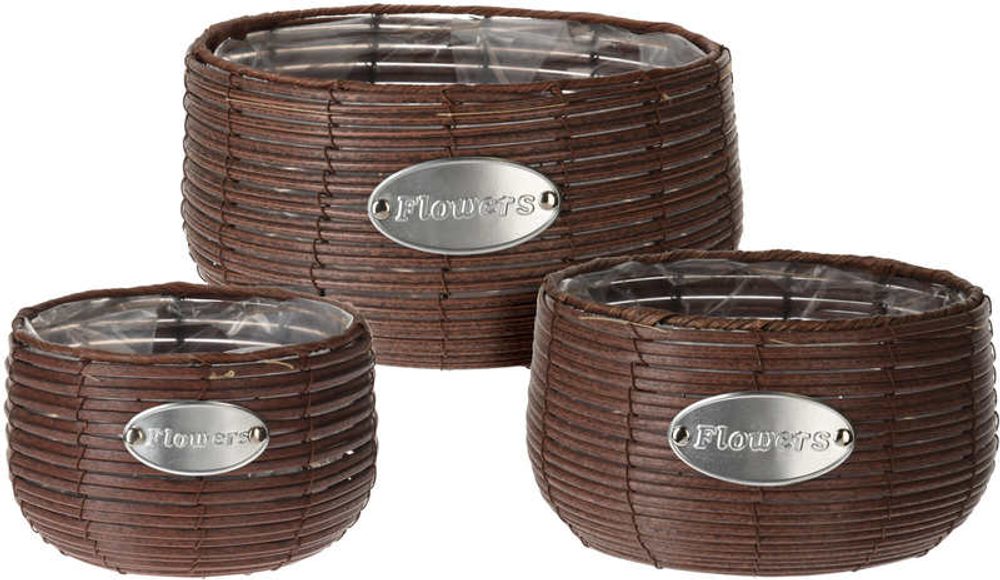 Levně PROGARDEN Květináč proutěný sada 3 ks FLOWERS GARDEN 29 / 25 / 19 cm hnědá KO-430001150