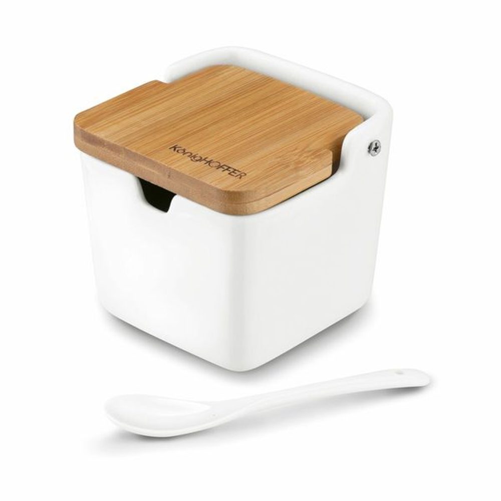 Levně dóza 270ml, bílá porcelán+lžička keram./bambus, KönigH. *PO 15.6.