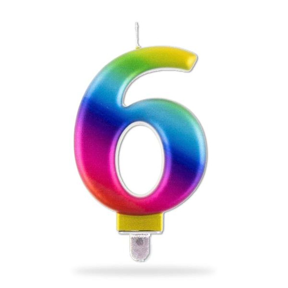 Levně TORO SVÍČKA ČÍSLICE "6" ZAPICHOVACÍ, 7,5CM, DUHOVÁ