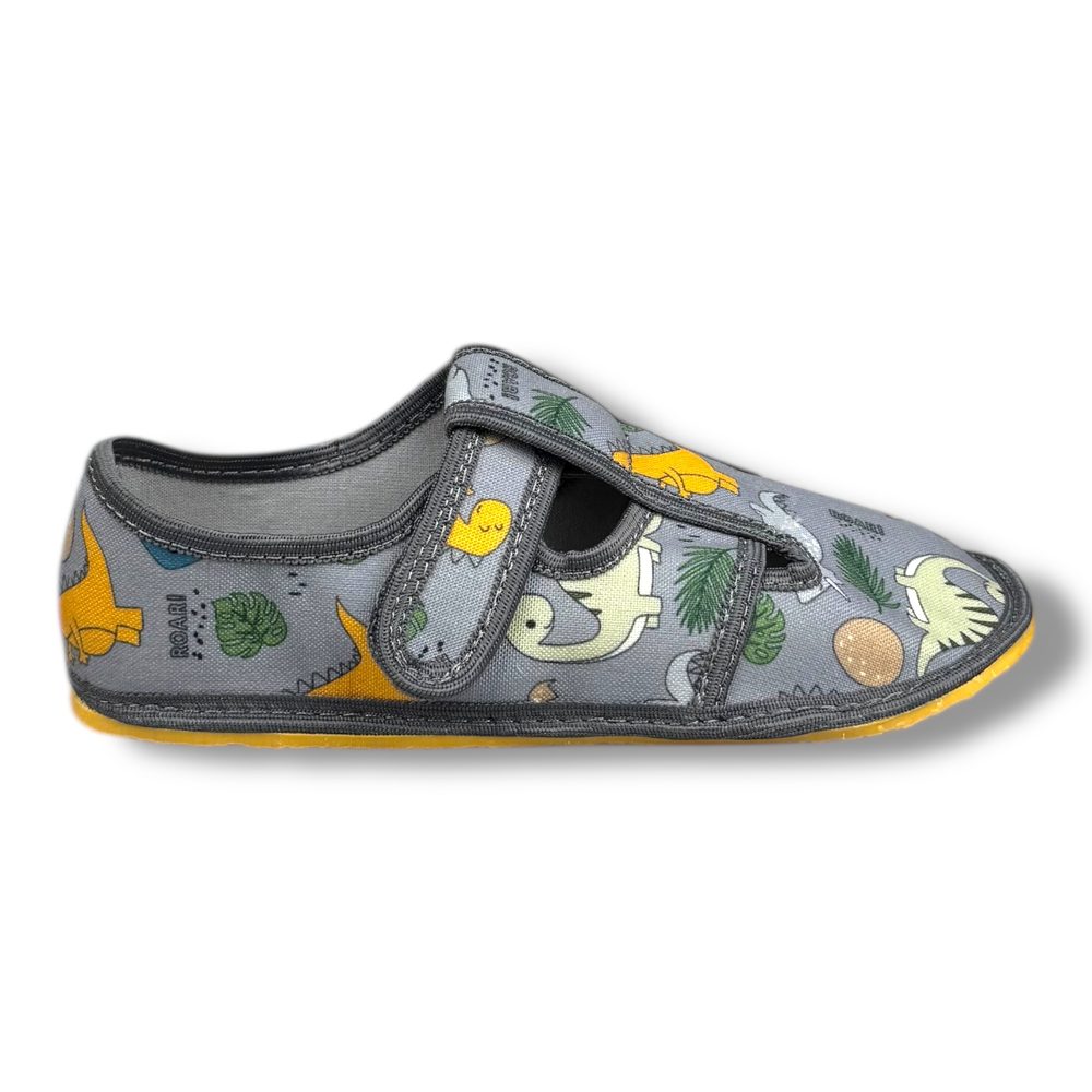 Levně Raweks ZUZIA 11B – dětské barefoot přezůvky šedé - Dinosauři - 24