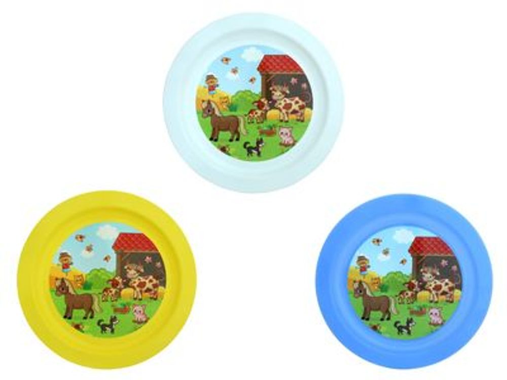 Levně talíř d21cm měl. FARMA IML, aqua, bílý, žlutý, dětský, plast