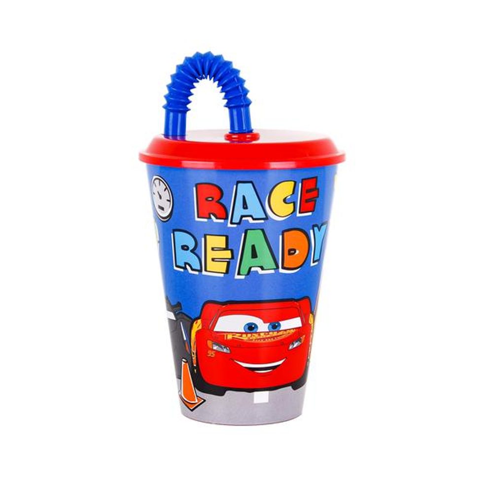Levně Disney KELÍMEK S BRČKEM PLASTOVÝ AUTA DISNEY, 430 ML