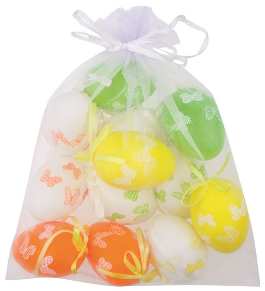 Levně dekorace VAJÍČKA motýlci 6cm, plast, 12ks, závěs
