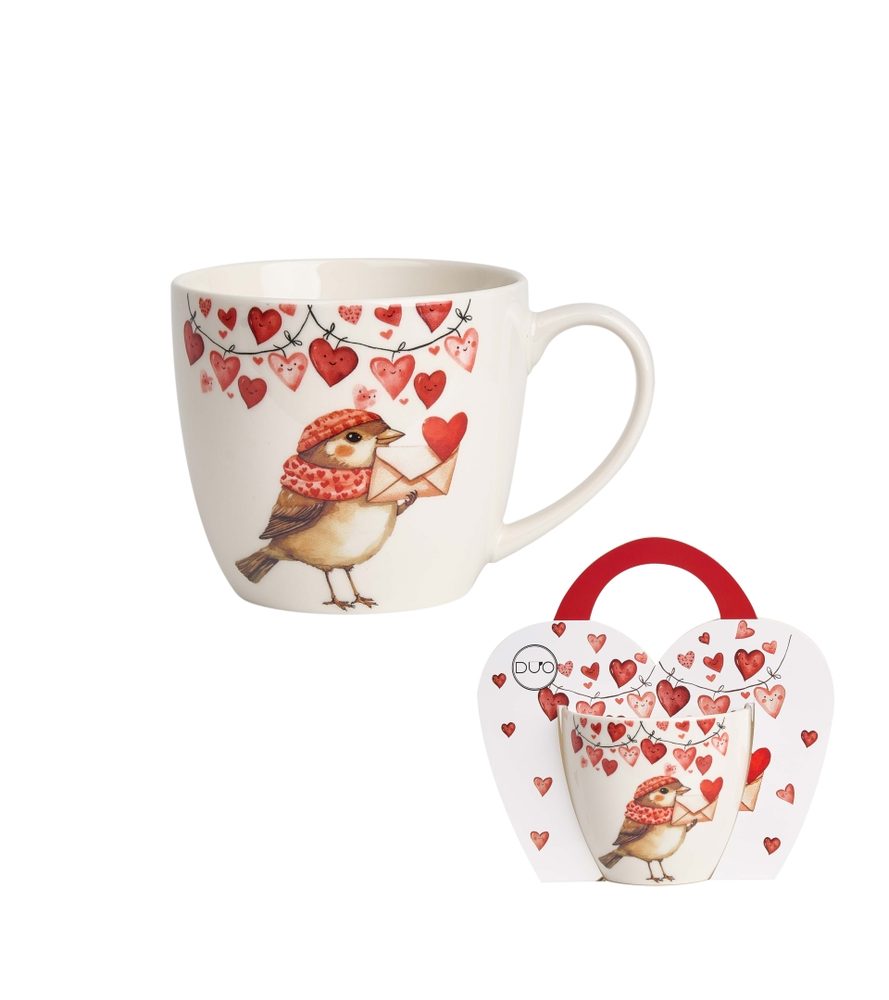 Levně hrnek 460ml baňatý PTÁČEK se srdíčky, DB taška, porcelán