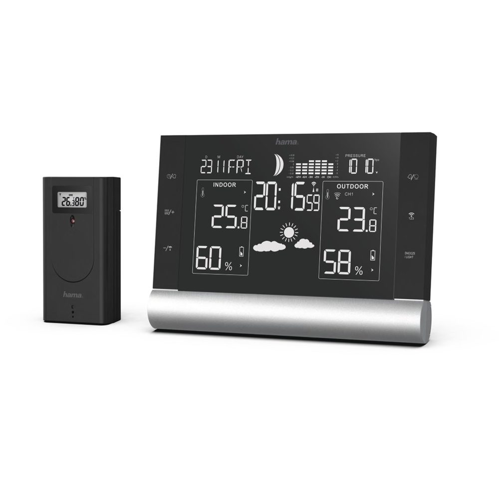 Levně Hama Black Line Plus, meteostanice, VA displej, černá
