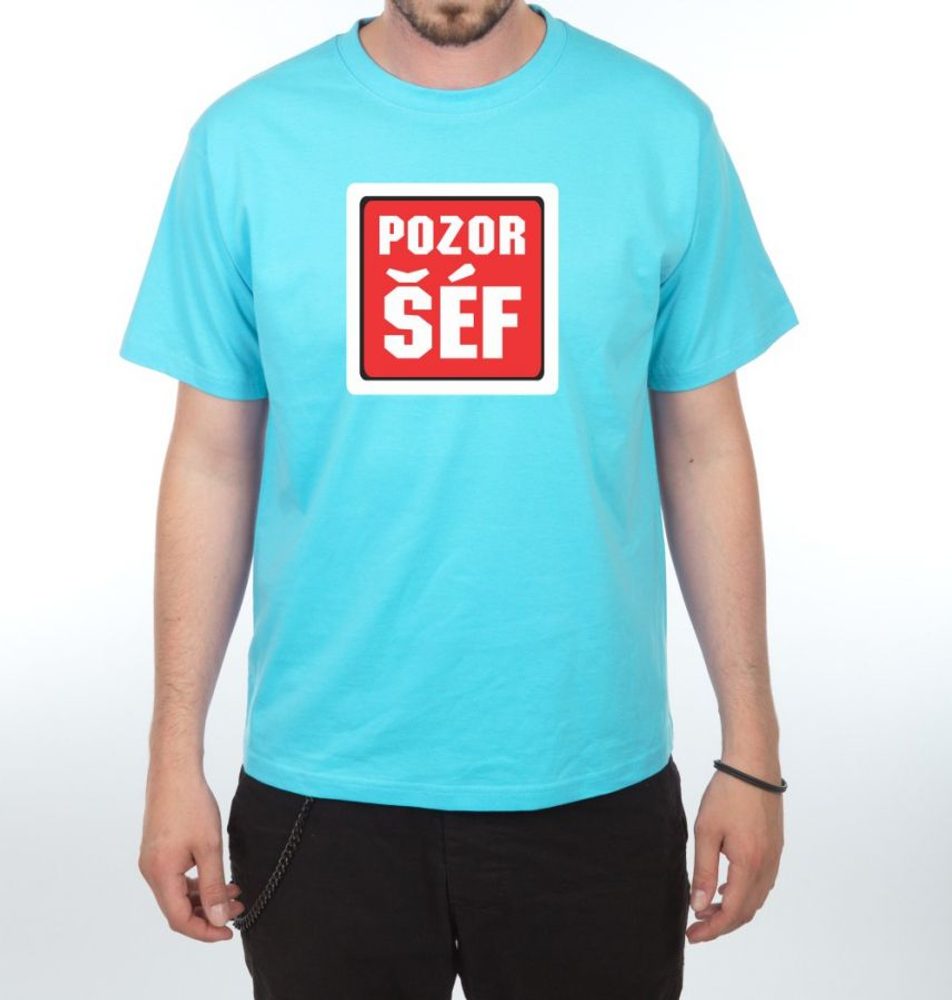 Levně Tričko - Pozor šéf - XL tyrkysová
