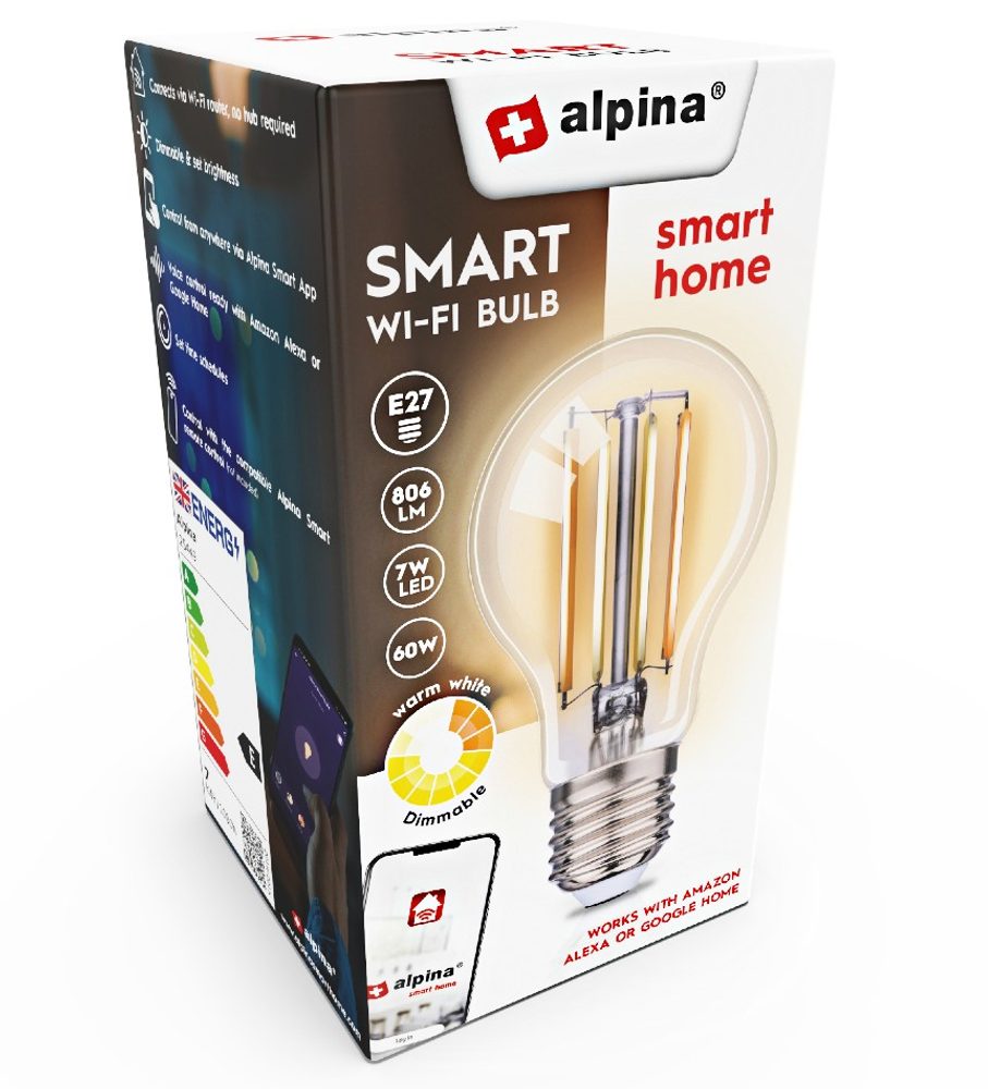 Levně ALPINA Chytrá žárovka LED WIFI bílá stmívatelná E27 806LM ED-225449