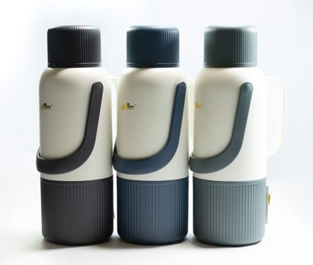 Levně termokonvice 2,0l METALÍZA 3BARVY, šálek, 2držadla, sklo/plast