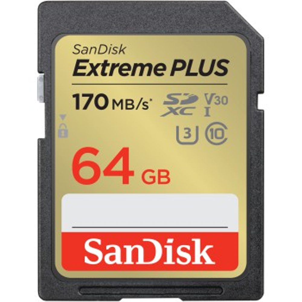 Levně SanDisk Extreme PLUS 64 GB SDXC Memory Card 170 MB/s and 80 MB/s, UHS-I, Class 10, U3, V30