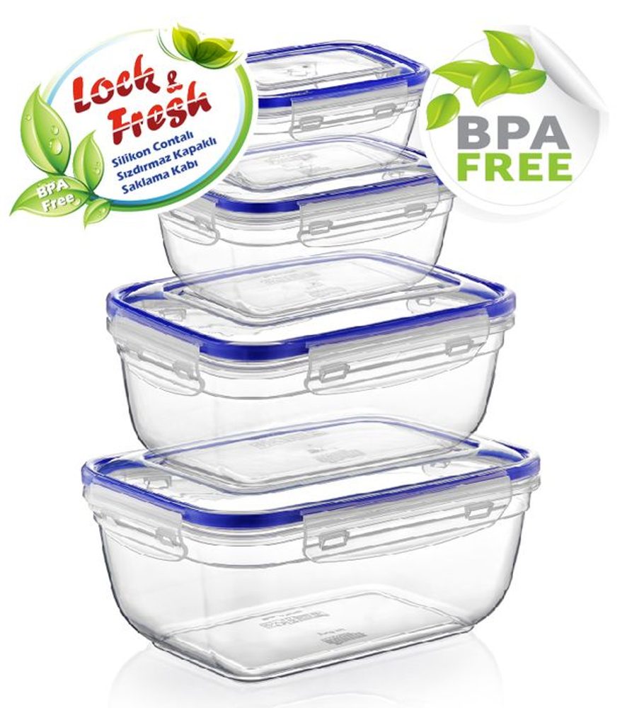 Levně box-sada 4ks, (0,31+0,57+0,98+1,68l), netek., nízký, plast