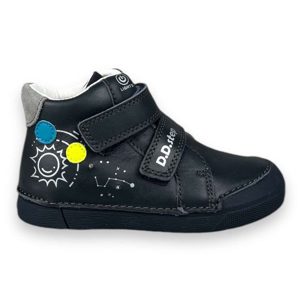 Levně DDstep kožené kotníkové boty s LED blikačkou - Tmavě modré - 25