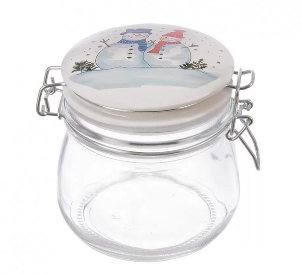 Levně dóza 0,50l SNĚHULÁK-ker.víčko, d11,v.11,5cm, patentní, sklo