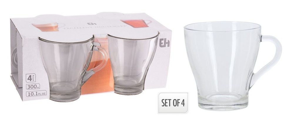 Levně hrnek 300ml, 4ks, na kávu/čaj, sklo