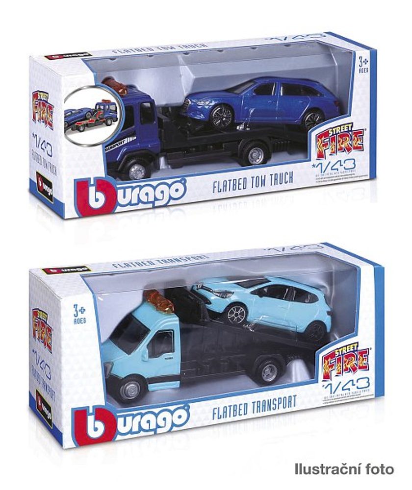 Levně Bburago - Flatbed Transort a Tow Truck, Street Fire, 1:43, assort
